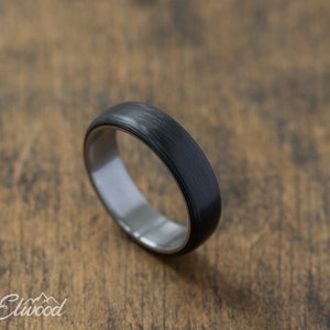 Carbon fiber and titanium ring Industrial ring Minimalist wedding band Black mens ring Simple carbon band Gray and black ring image 3