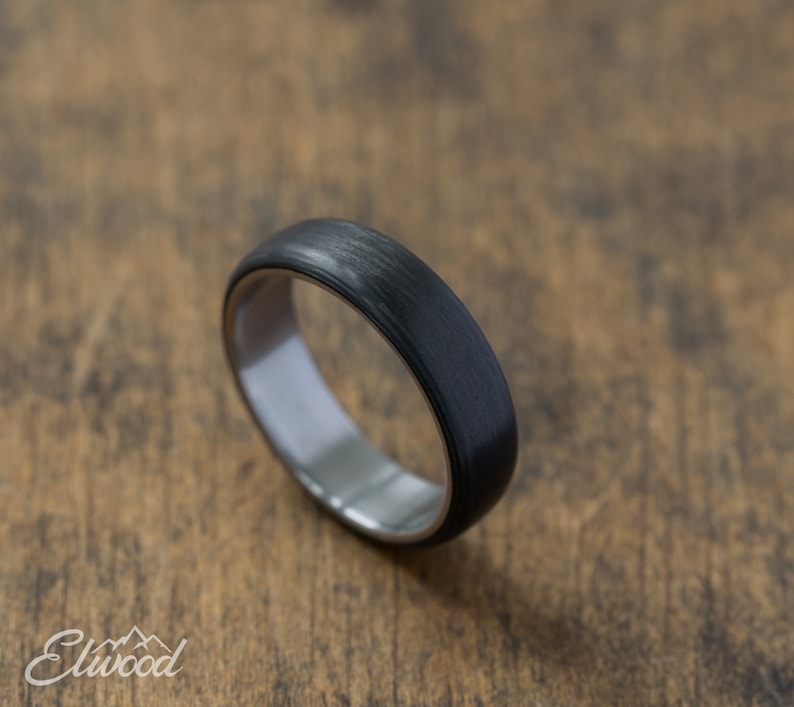 Carbon fiber and titanium ring Industrial ring Minimalist wedding band Black mens ring Simple carbon band Gray and black ring image 3