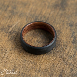 Carbon Fiber and Bubinga Wood Ring Black Ring Wedding Band Wooden Ring Dark Band Boyfriend Gift Mens Ring Carbon Ring Classy image 4