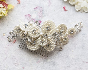 Amelia pearl and crystal silver hair comb