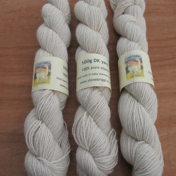 Standard Alpaca Yarn. 100 g Hank. Double Knit Weight. Pure Unblended Alpaca Fibre.