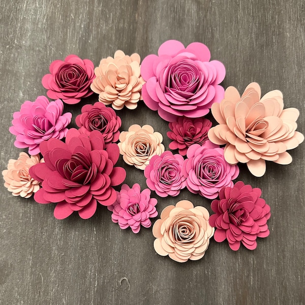 Trio of Pinks - Rolled Paper Flower Assortment - Pack of 15