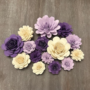 Dark Purple Light Purple & White - Rolled Paper Flower Assortment - Pack of 15