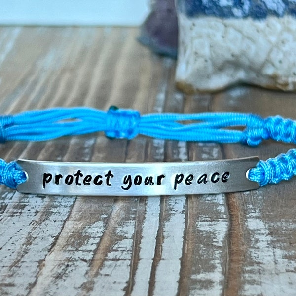 Protect Your Peace | Hand Stamped Bracelet | Adjustable Bracelet | Nylon Cord Bracelet | Choose Color Band