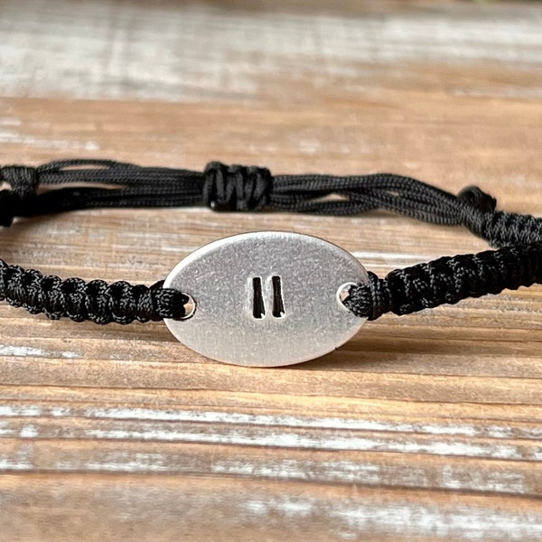 Pause | Hand Stamped | Adjustable Nylon Cord Bracelet | Lightweight Bracelet | Aluminum Oval/Bar Bracelet | Choose Your Color Band