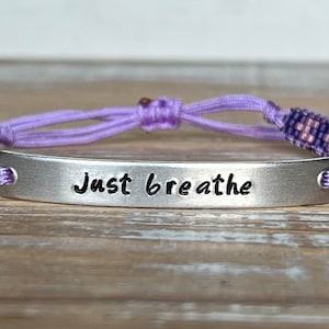 Just Breathe | Hand Stamped Bracelet | Adjustable Bracelet | Bead Loom Bracelet | Lightweight Bracelet | Woven Beaded Bracelet |