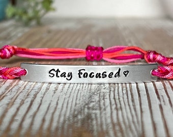 Stay Focused | Hand Stamped Bracelet | Adjustable Bracelet | Nylon Cord Bracelet | Lightweight Bracelet
