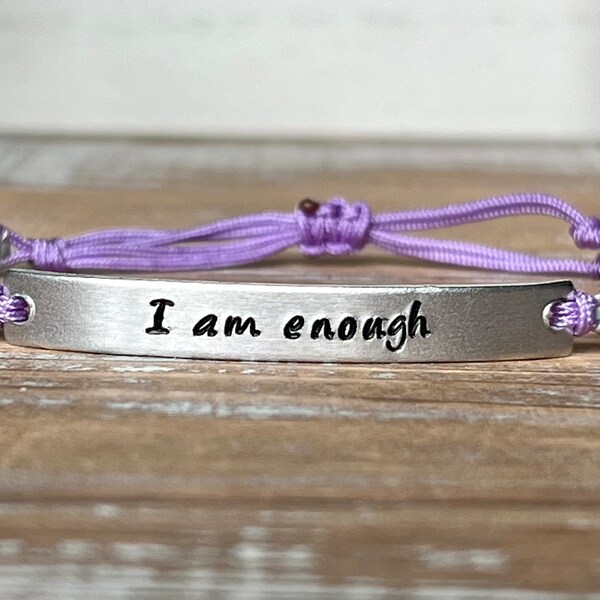 I Am Enough | Hand Stamped Bead Loom Bracelet | Adjustable Bracelet Set | Lightweight Bracelet Set | Mantra Bracelet |