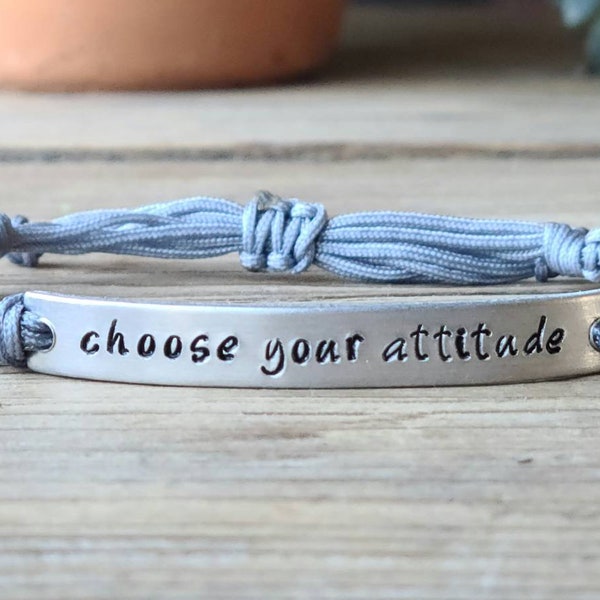 Choose Your Attitude | Hand Stamped Bracelet | Adjustable Aluminum Bar Bracelet | Nylon Cord Bracelet | Choose Your Color Band