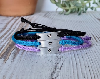 NYLON Cord | Hand Stamped Heart Bracelet | Adjustable | Braided Bracelet | Add On Bracelet | Choose Your Color Band