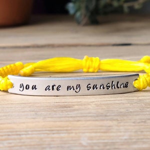 You Are My Sunshine | Hand Stamped Bracelet | Adjustable Aluminum Bar Bracelet | Nylon Cord Bracelet | Choose Color Band