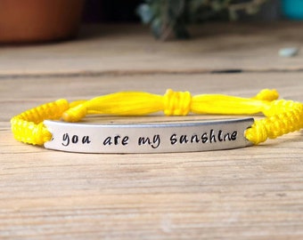 You Are My Sunshine | Hand Stamped Bracelet | Adjustable Aluminum Bar Bracelet | Nylon Cord Bracelet | Choose Color Band