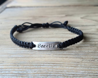 Breathe | Hand Stamped Bracelet | Adjustable Aluminum Bar/Oval Bracelet | Nylon Cord Bracelet | Choose Your Color Band