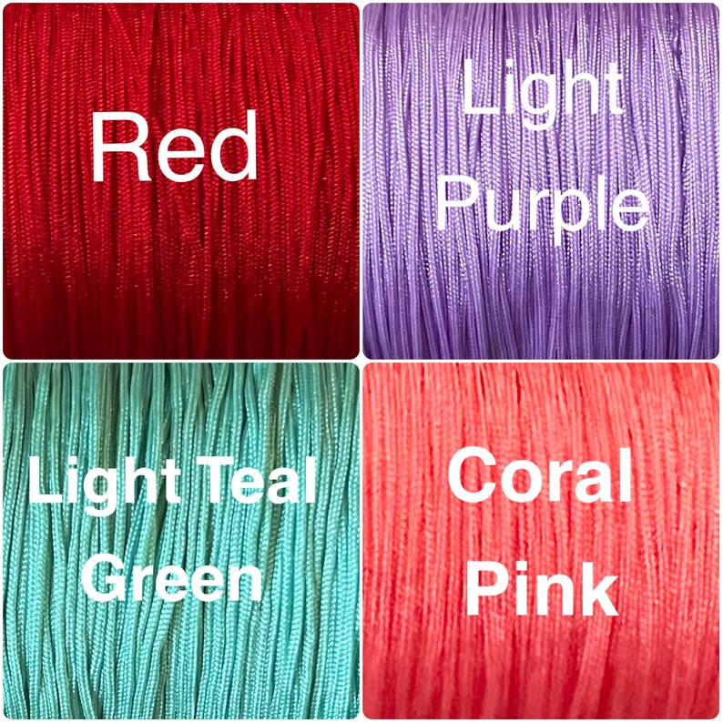 May include: Four spools of cord in different colors: red, light purple, light teal green, and coral pink.
