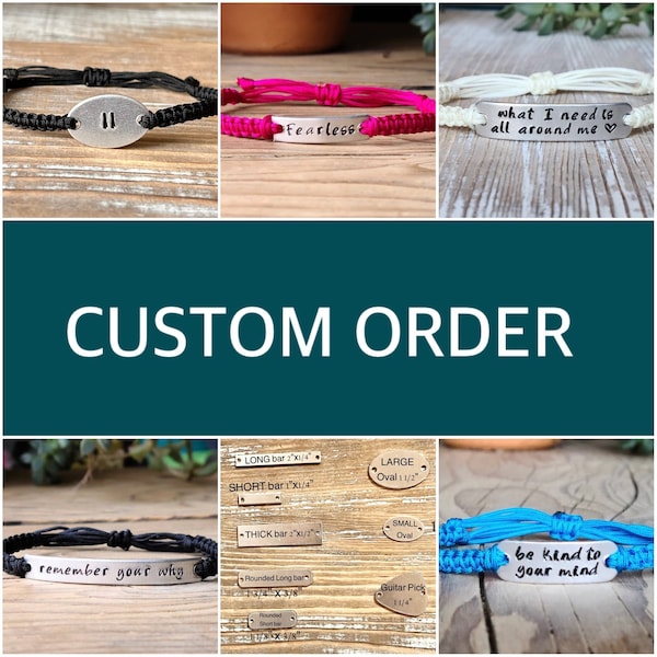 Custom Order Bracelet | Hand Stamped Bracelet | Adjustable Nylon Cord Bracelet| Aluminum Bracelet | Choose Color Band |