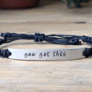 You Got This | Hand Stamped Bracelet | Adjustable Aluminum Bar Bracelet | Nylon Cord Bracelet | Choose Color Band