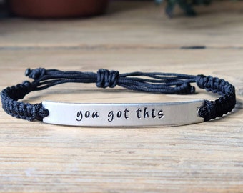 You Got This | Hand Stamped Bracelet | Adjustable Aluminum Bar Bracelet | Nylon Cord Bracelet | Choose Color Band