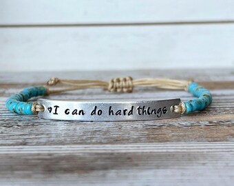 Puedo hacer cosas difíciles / Pulsera / Pulsera grabada a mano / Pulsera ajustable / Pulsera de cuentas