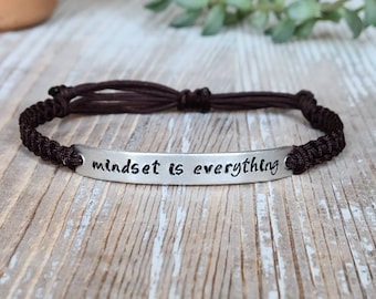 Mindset Is Everything | Hand Stamped Bracelet | Adjustable Aluminum Bar Bracelet | Nylon Cord Bracelet | Choose Your Color Band