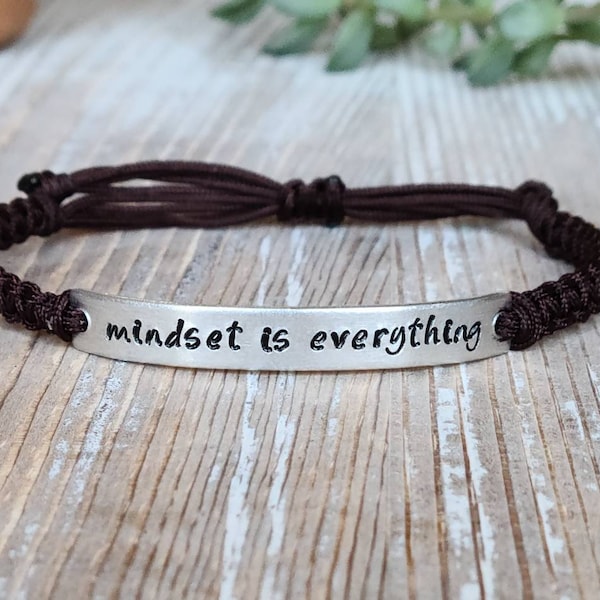 Mindset Is Everything | Hand Stamped Bracelet | Adjustable Aluminum Bar Bracelet | Nylon Cord Bracelet | Choose Your Color Band