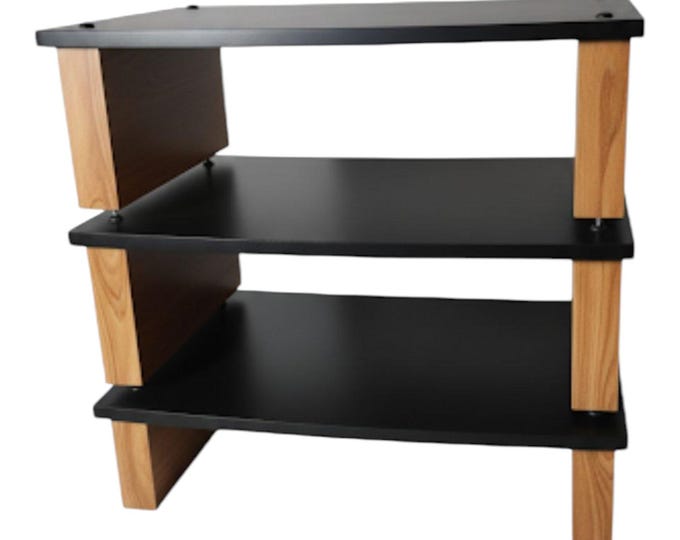 Oak Audio Rack: Modular Media Stand with Steel Spacers