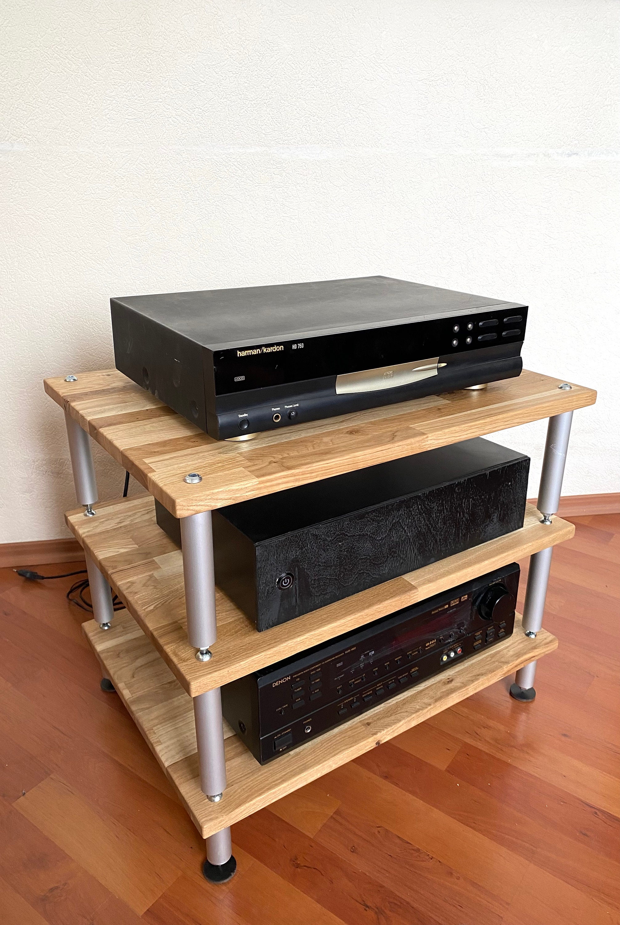 Hi-Fi Rack para Tocadiscos y Amplificador en madera roble con puntas  sorbotane