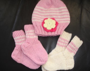 knitted first hat KU 33 - 37, cotton baby hat, baby socks, knitted socks baby gift for birth, knitted cap, baby girl