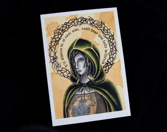 Art print of Emerald Herald 30x21, watercolor and ink painting, traditional art work