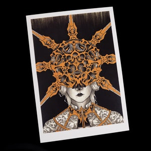 Art print of Dark Sun Gwyndolin 30x21, watercolor and ink painting, traditional art work