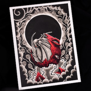 Impresión artística de Femto en la escena del eclipse 40 x 30 cm, pintura en acuarela y tinta, obra de arte tradicional