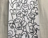 HANDMADE painted abstract faces white and black A6 postcard