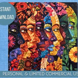 Mosaic Diversity Image| Vibrant Patchwork Female Portrait | Ethnic Women Empowerment Art | Geometric Pattern Decor | Instant Download
