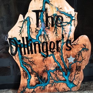 Fractal Burned- Color filled- Michigan cut out Name sign