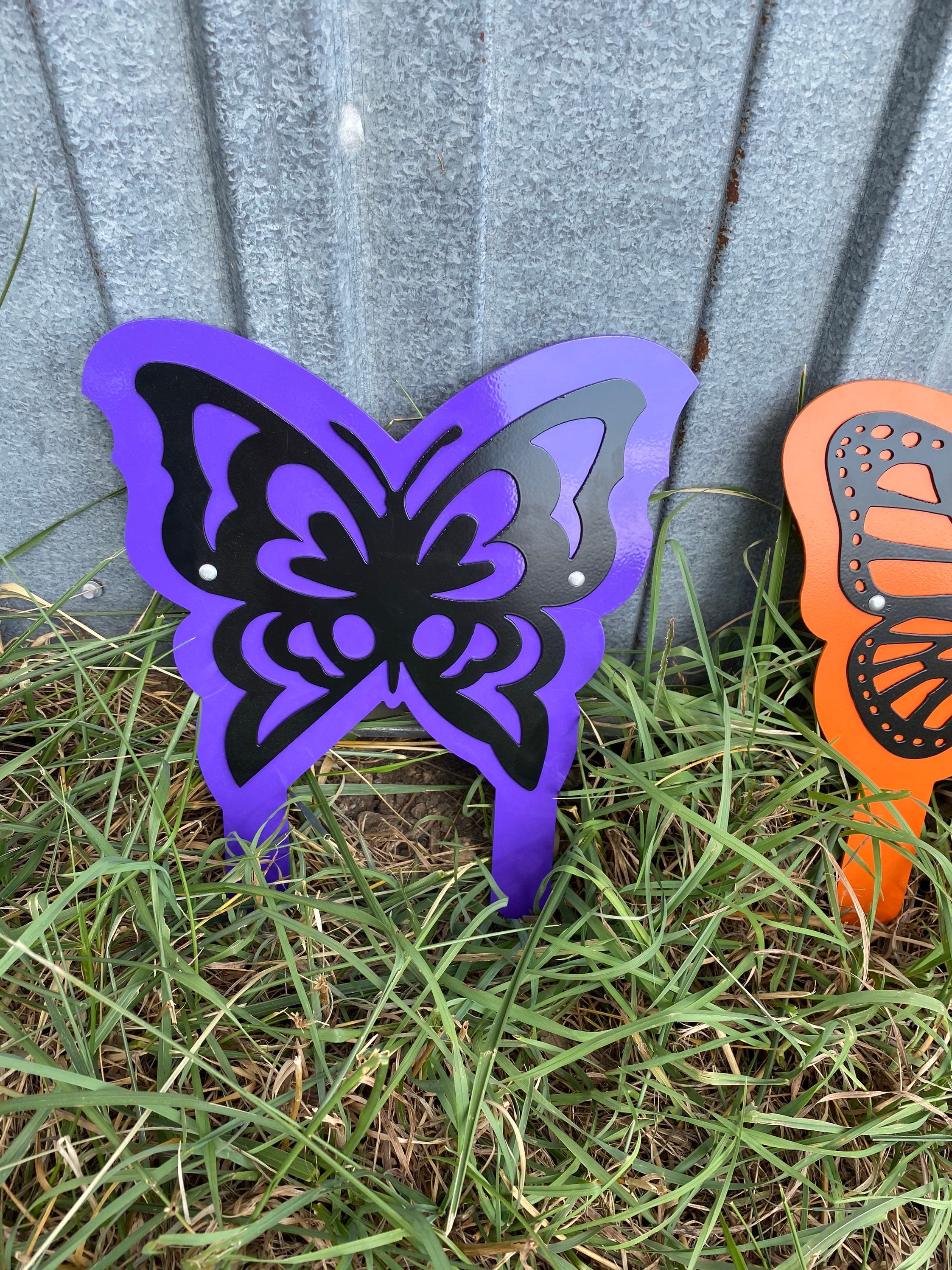 Butterfly yard garden Stick em ground sign grave marker metal Etsy