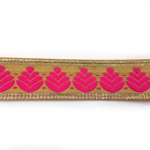 Bordure brodée rose, Art indien, bordure en dentelle de tissu, bordure décorative, dentelle indienne, travail au fil doré