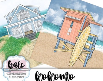 Summer Scene, Summer Paper, Summer Clipart, Beach Clip Art, Planner Art, Hand Drawn Art, Beach Scene, Beach Paper, Digital Paper