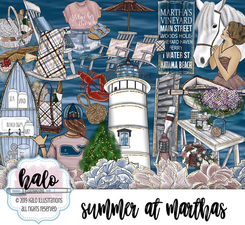 Martha&rsquo;s Vineyard Vineyard Clipart Nautical Clipart | Etsy