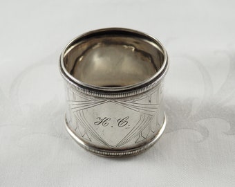 アンティーク スターリングシルバー ナプキンリング：四つ葉模様