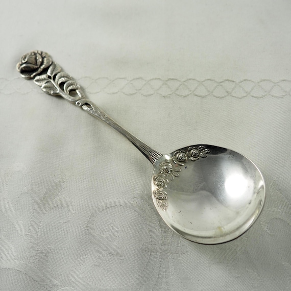 Vintage 800 Silver Cream Spoon, Hildesheim Rose, Antiko Germany