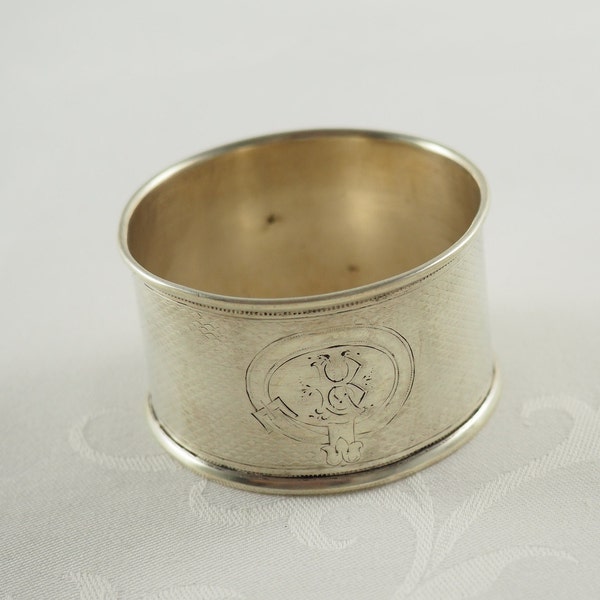 An Antique Victorian Solid Silver Napkin Ring, Acid Test as 800 Standard Silver, Machine Engraving,  Monogram IB, Germany 1880s Nr.8