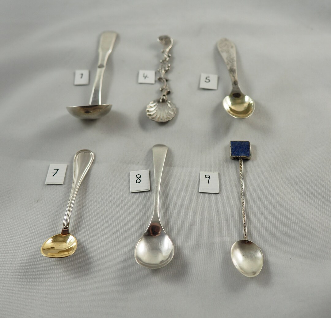 Antique and Vintage Salt Spoons, Solid Silver, 4, 5 and 9 Sold