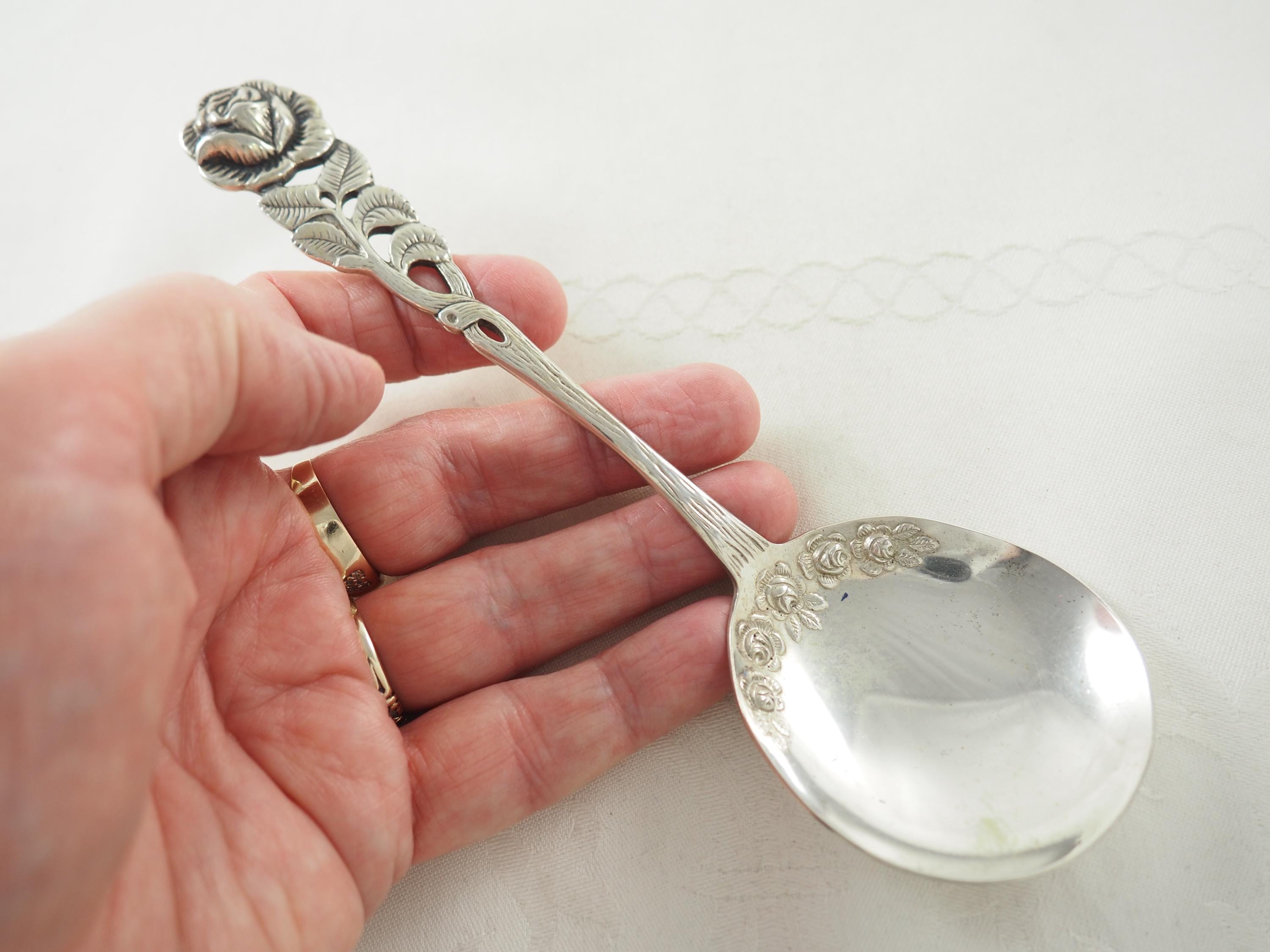Vintage 800 Silver Cream Spoon, Hildesheim Rose, Antiko Germany