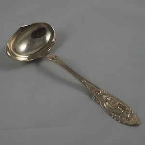 Antique Art Nouveau Scandinavian Solid Silver Cream Ladle, Oriental style with Ibis, Norway, Maker Magnus Aase Bergen,  circa 1910