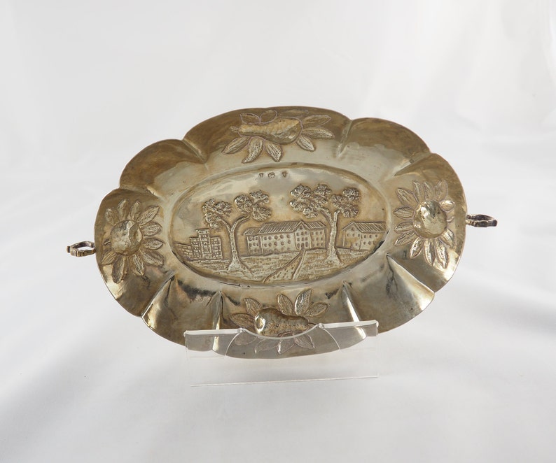 Pseudo Hallmarks Two Handles Brothers Neumann Repousse Decoration Vintage Solid Silver Decorative Dish Hanau Germany 1930s