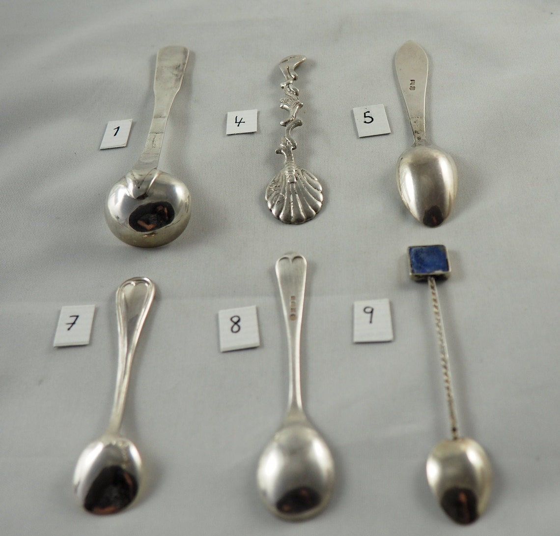 Antique and Vintage Salt Spoons, Solid Silver, 4, 5 and 9 Sold