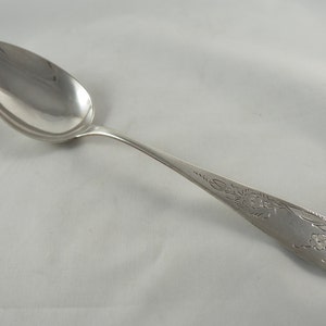 Large Antique Solid Silver Serving Spoon, 800 Standard Silver, Bright Cut Style Flowers, Hallmarked Moon and Crown, Germany circa 1910