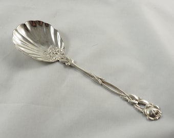 Vintage 800 zilveren crème lepel: Hildesheim Rose, schaal met schelpen, Duitsland, jaren 1930