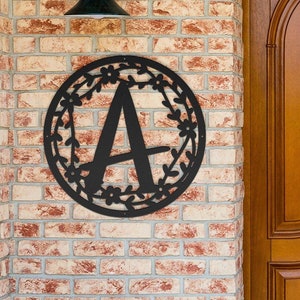 Metal Monogram Door Wreath: Custom Letter Sign with Leaves