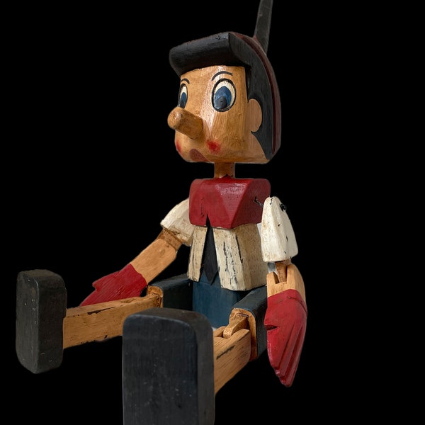 Poupée Pinocchio Vintage En Bois - Ancienne - Occasion - Pièce De Collection