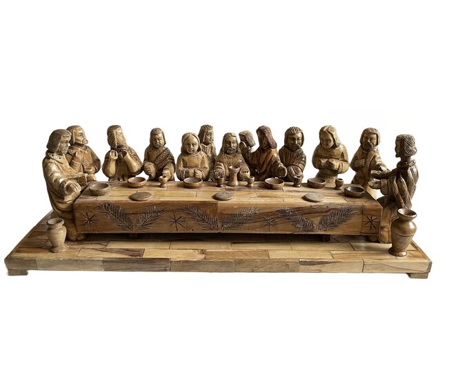 Hand Carved Olive Wood Last Supper the Lord Last Supper the Lord Last Supper Sculpture the Last